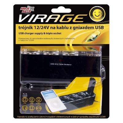 TRÓJNIK 12/24V NA KABLU Z GNIAZDEM USB