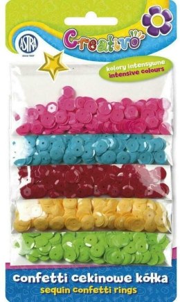 Confetti cekinowe kółka na blistrze - mix 5 kolorów intensywnych 1000 sztuk ASTRA, 335116006