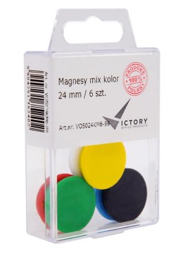 Magnesy 24mm neonowe mix kolorów 6sztuk VICTORY VO5024KM6-99N