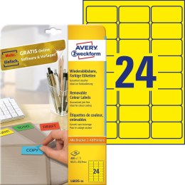 Etykiety żółte L6035-20 63,5 x 33,9 20 ark. usuwalne Avery Zweckform Avery Zweckform