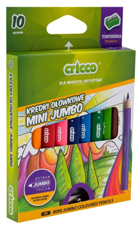 Kredki CRICCO trójkątne MINI JUMBO 10kol.op. z temperówką CR328K10 AX