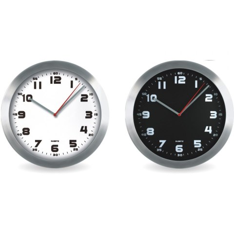 Zegar ścienny aluminiowy 29,5cm, srebrny z czarną tarczą MPM E01.2482.7090