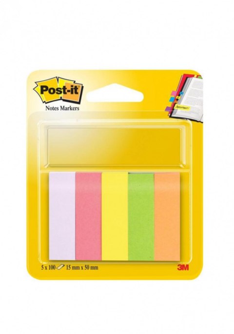 Znaczniki POST-IT (670/5), papier, 15x50mm, 5x100 kart., mix kolorów neonowy