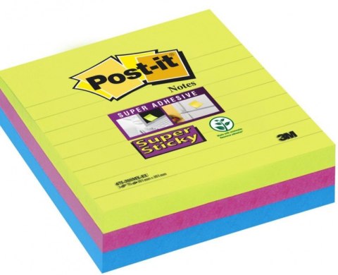 Karteczki samoprzylepne POST-IT Super Sticky XL w linię (675-3SSMX), 101x10, 1mm, 3x70 kart., paleta marrakesz, 3M-70005