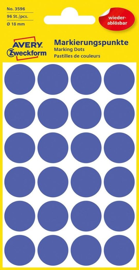 Kółka do zaznaczania niebieskie 18mm Usuwalne, Avery Zweckform 3596 (X)