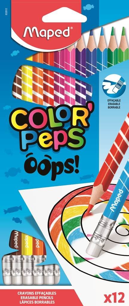 Kredki trójkątne ścieralne z gumką COLORPAPS OOPS 12 szt. 832812