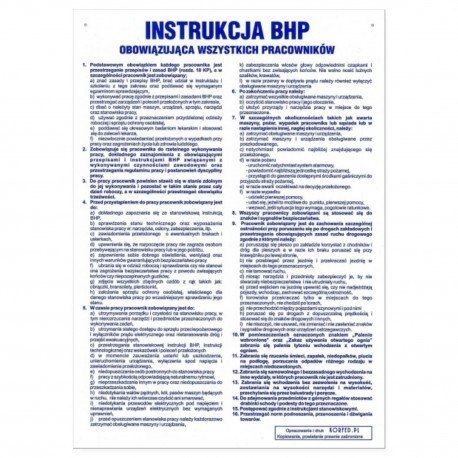 Tabliczka INSTRUKCJA BHP obowiązująca wszystkich pracowników ZZIB01P250x350