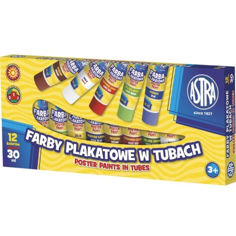 Farby plakatowe Astra 12 kolorów - tuba 30 ml, 83110901