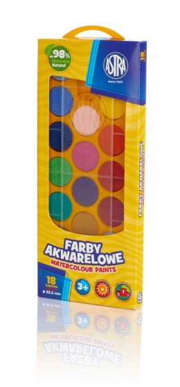 Farby akwarelowe Astra 18 kolorów - fi 23,5 mm w pudełku, 302118003 Astra