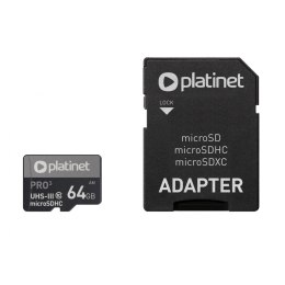 Karta pamięci Micro SDhc + adapter 64GB class10 UIII A1 90MB/s Platinet PMMSDX64UI Platinet