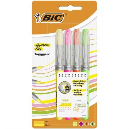 Zakreślacze BIC Highlighter Flex mix AST Etui 4szt, 950470