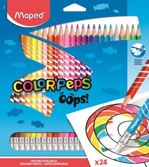 Kredki trójkątne ścieralne z gumką COLORPAPS OOPS 24 szt. 832824