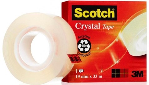 Taśma biurowa SCOTCH Crystal Clear (600), transparentna, 19mm, 33m, w pudełku