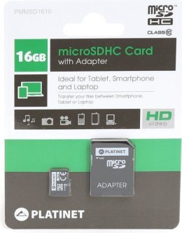 Karta pamięci Micro SDhc + adapter SD 16GB SECURE DIGITA class10 Platinet PMMSD1610