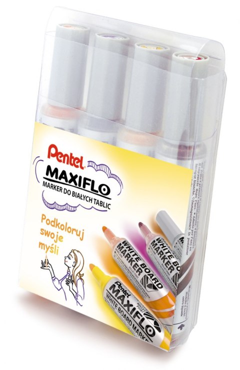 Markery suchościeralne MAXIFLO (4 sztuki) fiolet/brąz/żółty/pomarańcz MWL5M-4W-EFGV PENTEL komplet