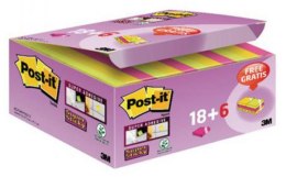 Karteczki samoprzylepne POST-IT_ Super Sticky (622-P24SSCOL), 47,6x47,6mm, 18+6x90 kart., mix kolorów, GRATIS