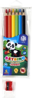 Kredki ołówkowe Astrino trójkątne 6 kolorów w drewnie + temperówka ASTRA, 312115003