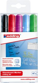 Marker EDDING do tablic szklanych czarny,czerwony,fioletowy,błękitny, zielony etui 5 szt. 90/5s/000 ed (X)