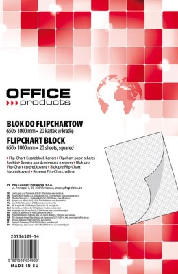 Blok do flipchartów , kratka, 65x100cm, 20 kart., biały, typu OFFICE PRODUCTS 20136529-14
