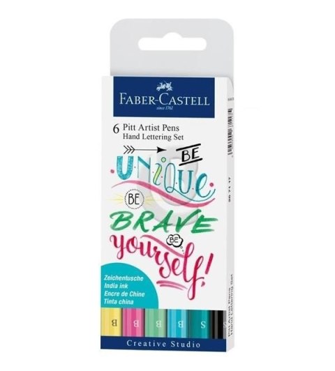 ZESTAW PITT ARTIST PEN HANDLETTERING 6 SZT. W ETUI, ODCIENIE PASTELOWE FABER-CASTELL 267116 FC