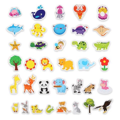 Magnesy na lodówkę zwierzęta piankowe 36 elementów pojemnik