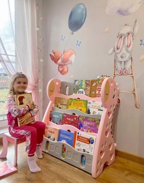 REGAŁ MONTESSORI NA KSIĄŻKI PÓŁKA SZAFKA ORGANIZER POKÓJ DZIECIĘCY ŻYRAFKA RÓŻOWY Z33R