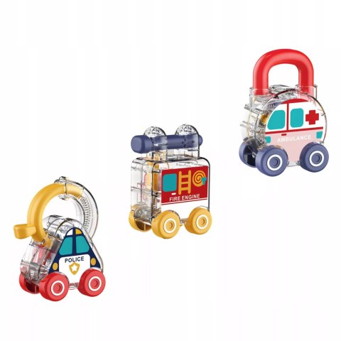 Zestaw 3 samochodzików Montessori kłódka klucze edukacyjna dla dzieci 18m+