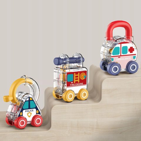 Zestaw 3 samochodzików Montessori kłódka klucze edukacyjna dla dzieci 18m+