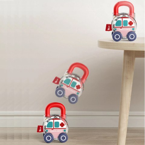 Zestaw 3 samochodzików Montessori kłódka klucze edukacyjna dla dzieci 18m+