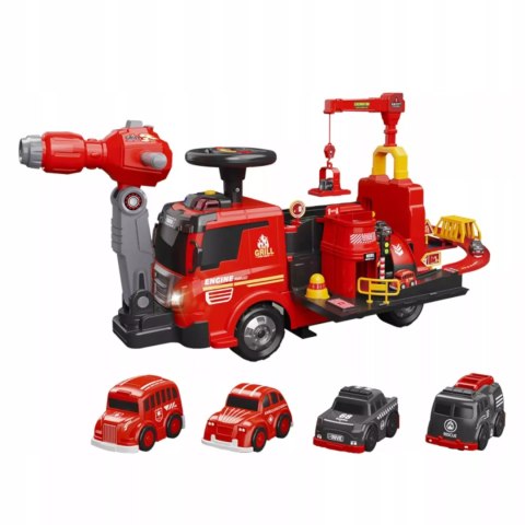 Jeździk 2w1 straż pożarna autka parking dźwig dźwięk pistolet na wodę ZH921