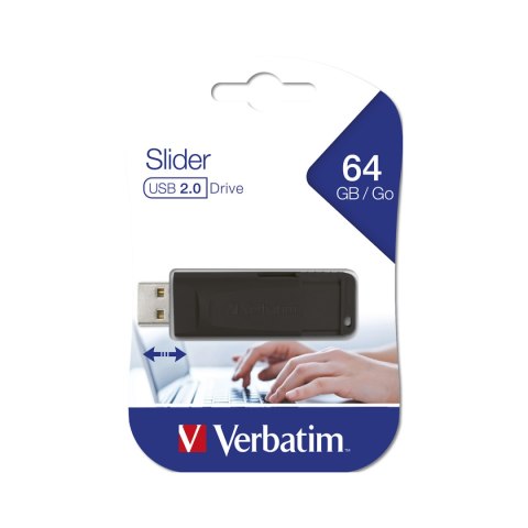 Pamięć Pendrive VERBATIM 64GB USB 2.0 SLIDER czarny PINSTRIPE 98698