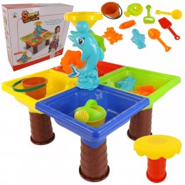 Stolik do piasku i do wody delfin młyn łopatka grabki foremki 25 el 9829