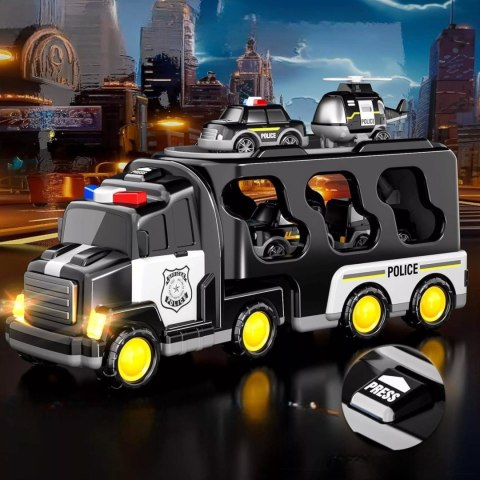 Zestaw laweta transportowa autka policyjne helikopter dźwięk SX600-23A