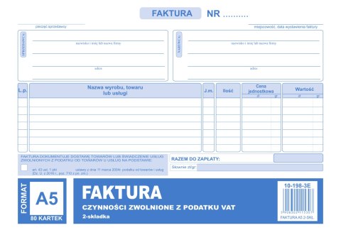 198-3E Faktura czynności zwolnione z podatku A5 (o+1k) MICHALCZYK&PROKOP