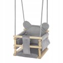 Huśtawka kubełkowa welurowa drewniana miś szara HWMSZ3718