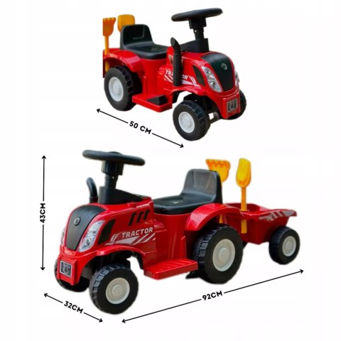 Traktor jeździk na akumulator z przyczepą elektryczny dla dzieci dźwięki czerwony