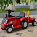 Traktor jeździk na akumulator z przyczepą elektryczny dla dzieci dźwięki czerwony