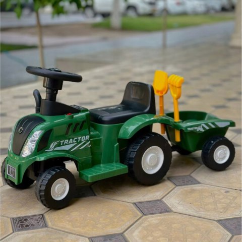 Elektryczny traktor jeździk na akumulator z przyczepą dźwiękami dla dzieci