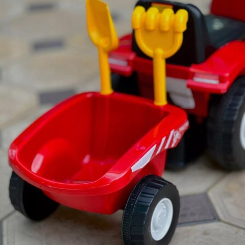 Traktor jeździk na akumulator z przyczepą elektryczny dla dzieci dźwięki czerwony