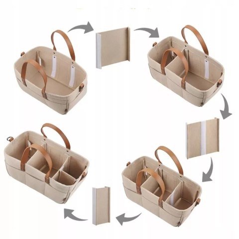 Duży Filcowy Organizer Beżowy XXL Dla Mamy i Maluszka Na Pieluszki i Akcesoria