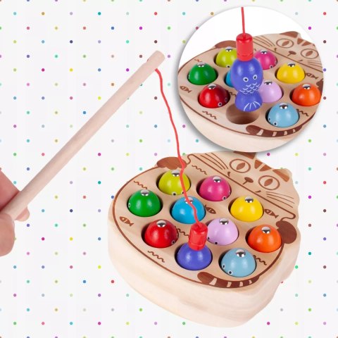 Drewniana gra łowienie rybek na magnes układanka Montessori 2 wędki kotek