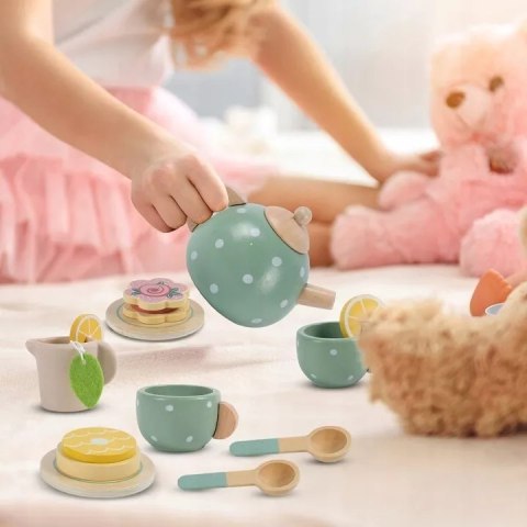 Drewniany zestaw do herbatki dla dzieci solidny serwis do zabawy filiżanki