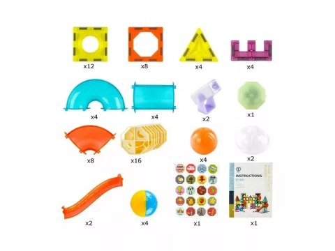 Klocki magnetyczne świecące tor kulkowy edukacyjny zestaw 75 elementów