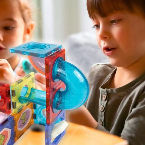 Klocki magnetyczne świecące tor kulkowy edukacyjny zestaw 75 elementów