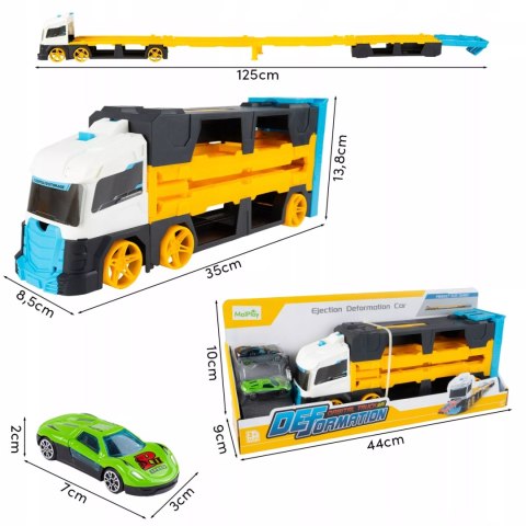 Laweta TIR 2w1 z Wyrzutnią Aut i Torem 125 cm + 2 Autka Wyścigowe