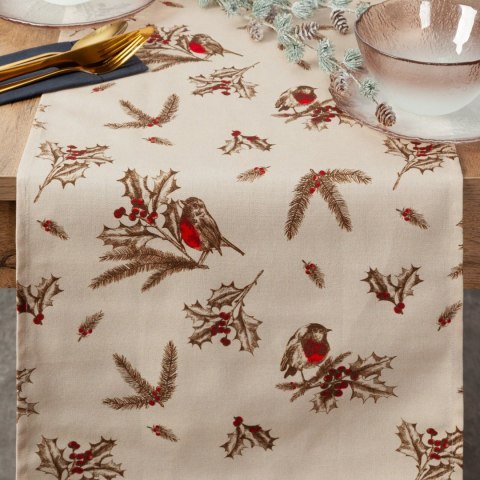 OBRUS ŚWIĄTECZNY MELODY 40 X 140 CM BEŻOWY