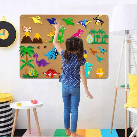 MATA EDUKACYJNA Tablica FILCOWA na rzepy dla dzieci dinozaury Montessori