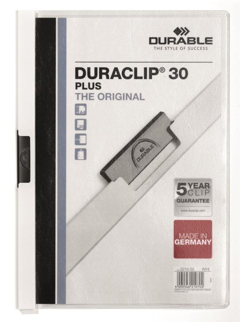 Skoroszyt DURACLIP Plus A4 1-30k.okł.kieszeń biały 221302 DURABLE