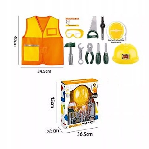 Zestaw narzędzi dla dzieci z kamizelką dla małego majsterkowicza budowlańca