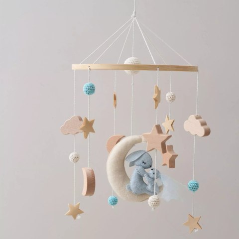 Karuzelka do Łóżeczka Dziecięcego Boho Naturalne Drewno + pałąk Rabbit Moon